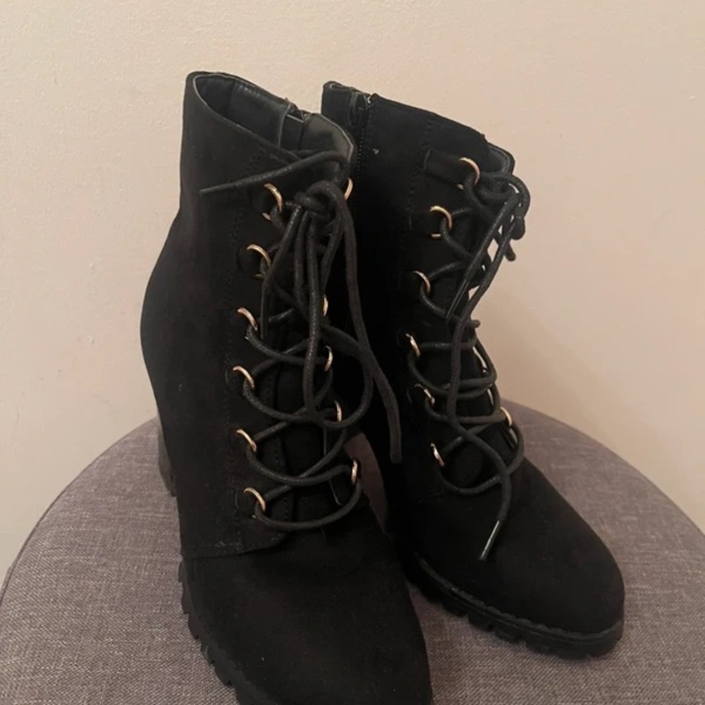 Elegant Black Lace-Up Heeled Boots for Women
